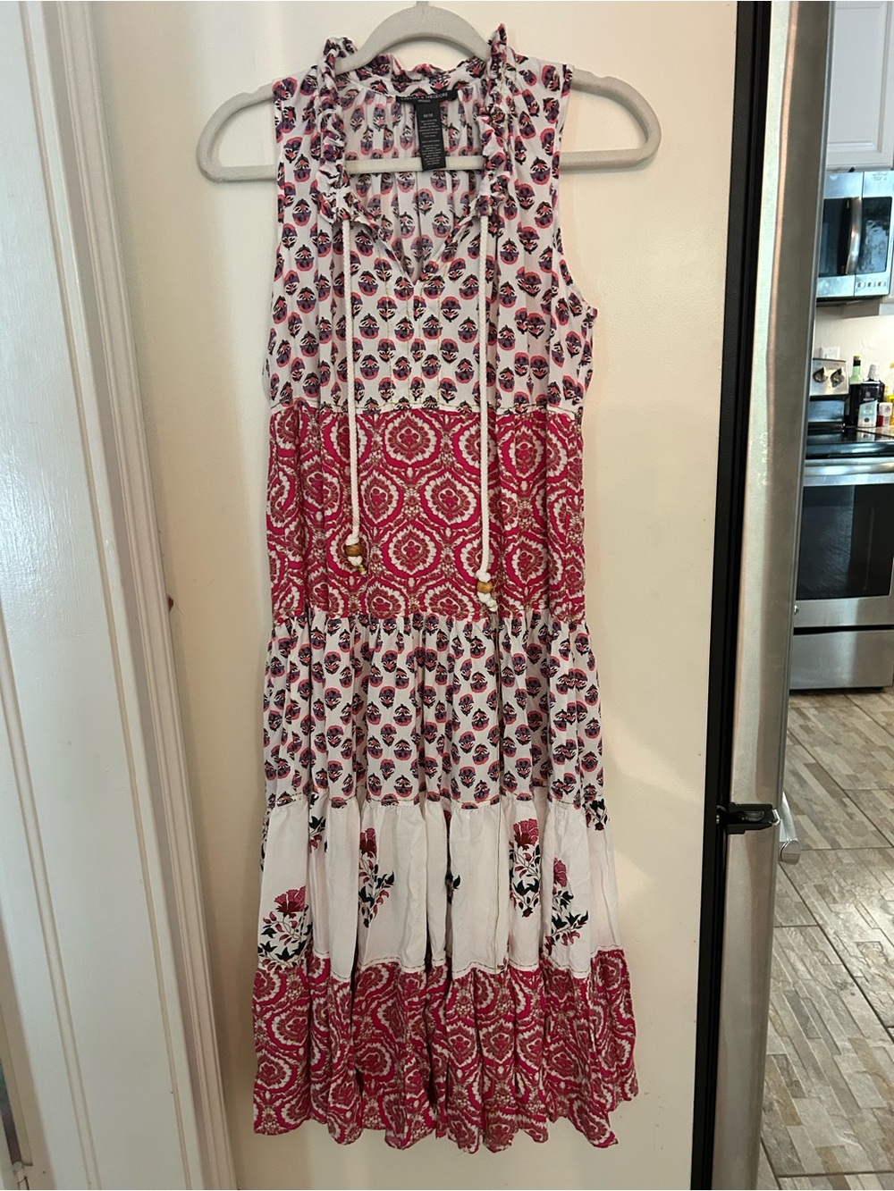 Chelsea & Theodore White Pink Floral Boho Peasant Cottagecore M Maxi Dress Farm
